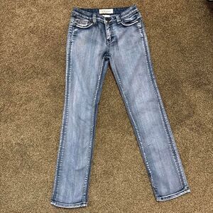 Y2K Vigoss Juniors Jeans Low Rise Straight Leg 14 26x27 Medium Wash Embellished